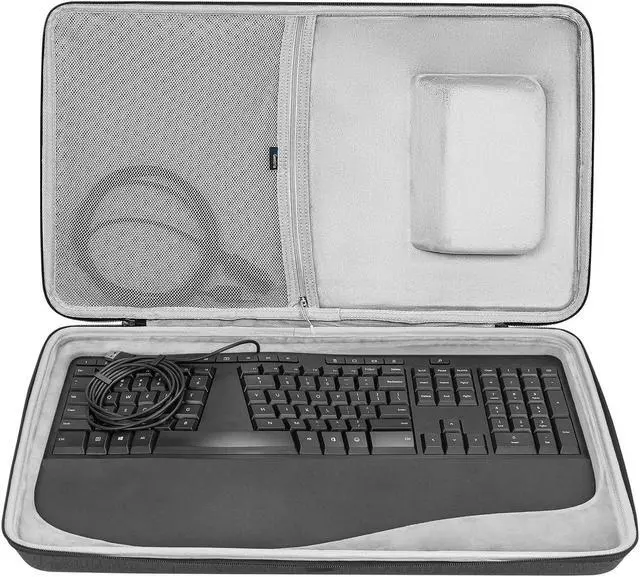 Main image of Geekria Hard Shell Travel Carrying Keyboard Case, Compatible with Microsoft Ergonomic/Ergonomic Desktop/ 3ra00022 Keyboard (LXM-00004), Ergonomic Keyboard and Mouse Combo Case (Dark Grey)