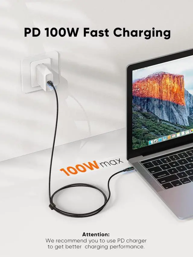 Alt view image 2 of 5 - CableCreation 6.6FT USB C to USB C Cable 2-Pack PD 100W with LED Display, Durable USB C Cable Braided with Display for iPad Air, Pro, MacBook Pro, Galaxy S23 Pixel Steam Deck PS5 2m Black