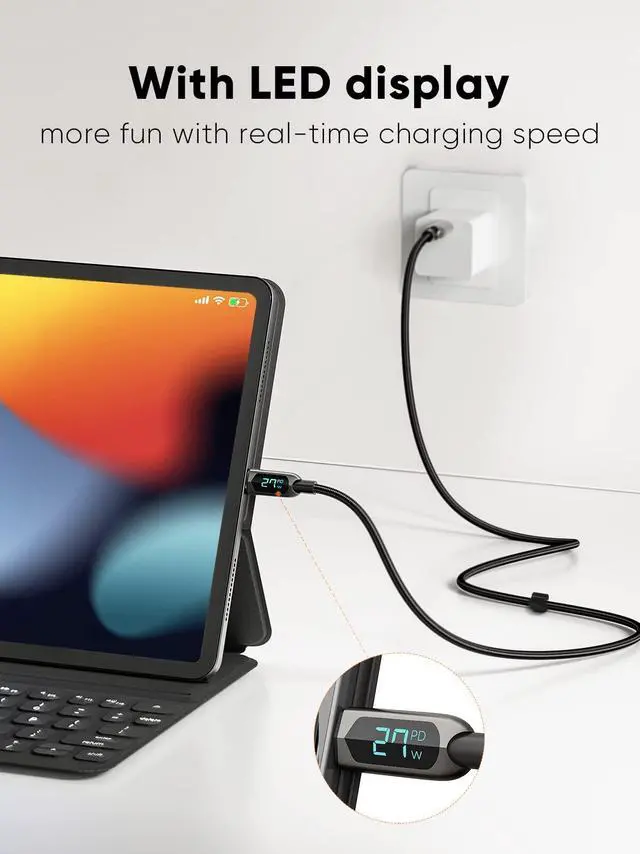 Alt view image 3 of 5 - CableCreation 6.6FT USB C to USB C Cable 2-Pack PD 100W with LED Display, Durable USB C Cable Braided with Display for iPad Air, Pro, MacBook Pro, Galaxy S23 Pixel Steam Deck PS5 2m Black