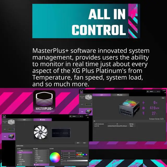 Alt view image 4 of 5 - Cooler Master XG650 Plus Platinum ARGB Fully Modular, 650W, Built-in Information Display Panel, ARGB 135mm Silent Fan, Intel ATX 12V Ver 2.53, 100% Japanese Capacitors (MPG-6501-AFBAP-XUS)
