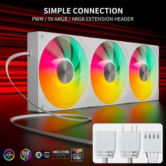 Alt view image 2 of 5 - upHere 360mm All-in-One 5V ARGB Computer Case Fan with PWM 4-Pin Interface High Performance Cooling Low Noise for Enhanced PC Cooling White U3TC3