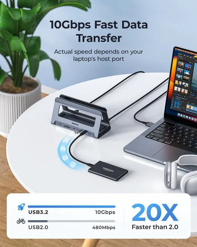 Alt view image 3 of 5 - RayCue USB-C Docking Station for MacBook Pro/Air, Dual HDMI, USB-C Dock with 10Gbps, PD3.0, RJ45, 2xUSB 3.0, 2xUSB 2.0, SD/TF, Audio