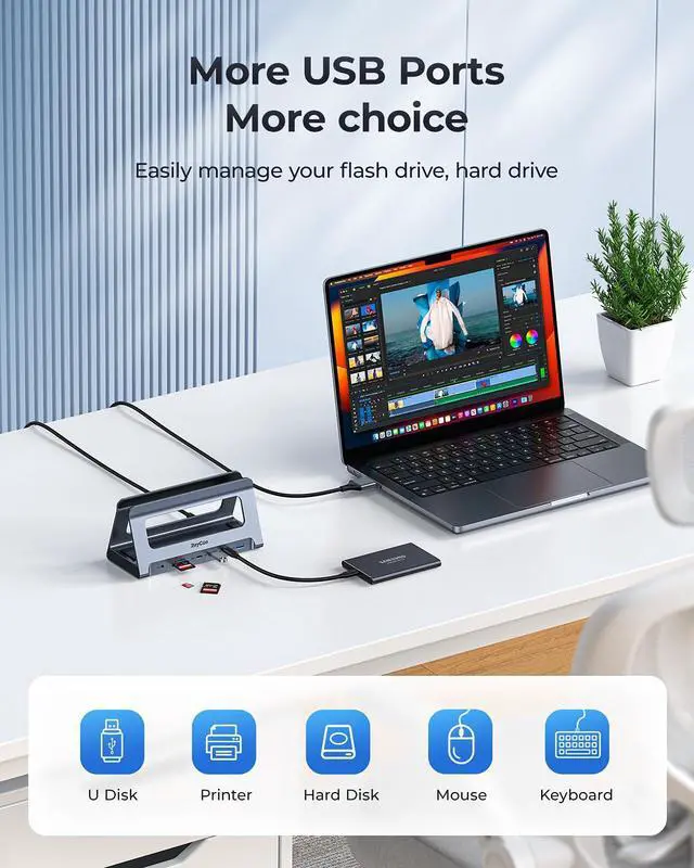 Alt view image 5 of 5 - RayCue USB-C Docking Station for MacBook Pro/Air, Dual HDMI, USB-C Dock with 10Gbps, PD3.0, RJ45, 2xUSB 3.0, 2xUSB 2.0, SD/TF, Audio