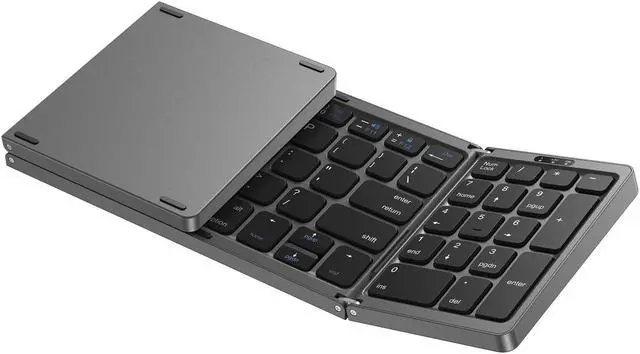 Main image of OMOTON Foldable Bluetooth Keyboard, with Number Pad, Multi-Device and Rechargeable Keyboard Compatible with iPad, iPhone, Android, Windows Laptop, Desktop, Tablet and PC (Grey)