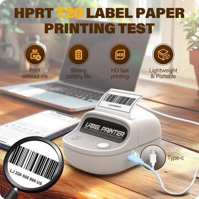 Alt view image 3 of 5 - HPRT T20 Label Printer, 2 Inch Portable Inkless Bluetooth Label Maker for Small Business, Address, Logo, Barcode, Clothing, Sticker Printer with Automatic Label Recognition