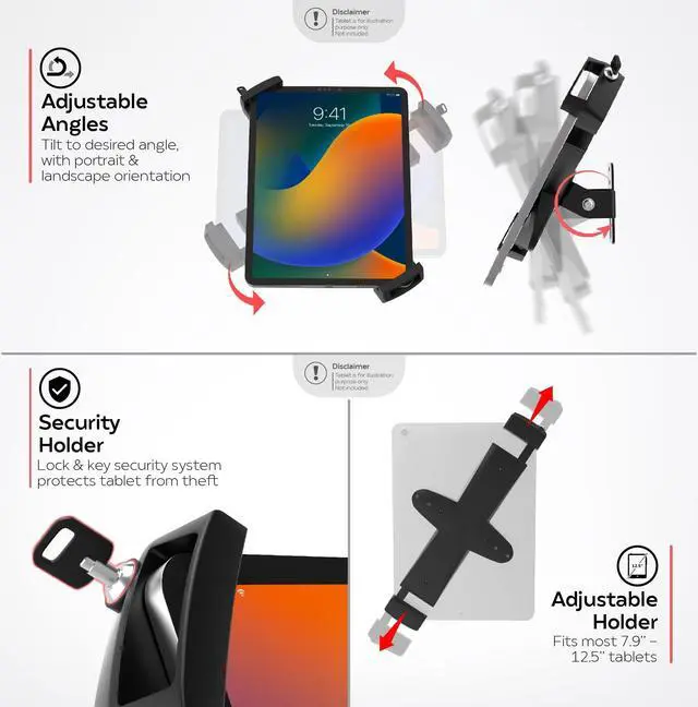 Alt view image 3 of 5 - CTA Tablet Wall Mount Holder - Universal Security Tablet Mount for Poles & Walls - for iPad 10th Gen 10.9 - iPad 7/8/9 Gen - iPad Pro 1/2/3/4/5 - iPad Air 3 & 4 and More 8" -12.9 Tablets