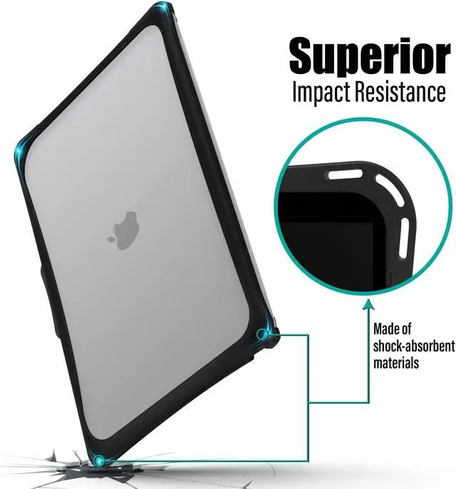 Alt view image 3 of 5 - IBENZER Hexpact Compatible with MacBook Air 13 Inch Case 2022 2021 2020 M1 A2337 A2179 A1932, Heavy Duty Protective Case with Screen Lock for Mac Air 13 with Touch ID, Black, AT13-BK