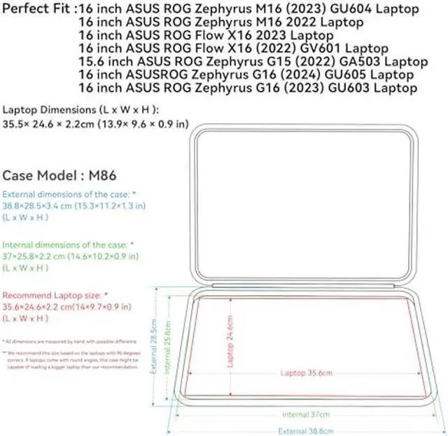 Alt view image 2 of 5 - Smatree Hard EVA Protective Sleeve Compatible for 16 inch ASUS ROG Zephyrus G16 2024 GU605/2023 GU603, ROG Zephyrus M16 2023/2022, for ROG Flow X16 2023/2022, for ROG Zephyrus G15 2022 Laptop (X8285)