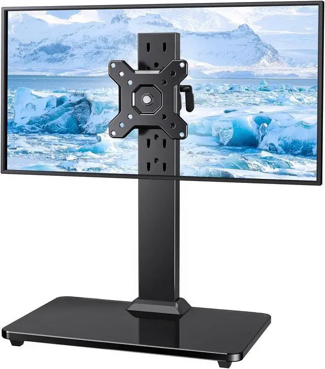 Main image of ErGear Single Monitor Stand for 13-34 inch Screens up to 44 lbs, Free-Standing Monitor Riser with 5 Height Settings, Tabletop VESA Mount with Tempered Glass Base, Max VESA 100x100mm