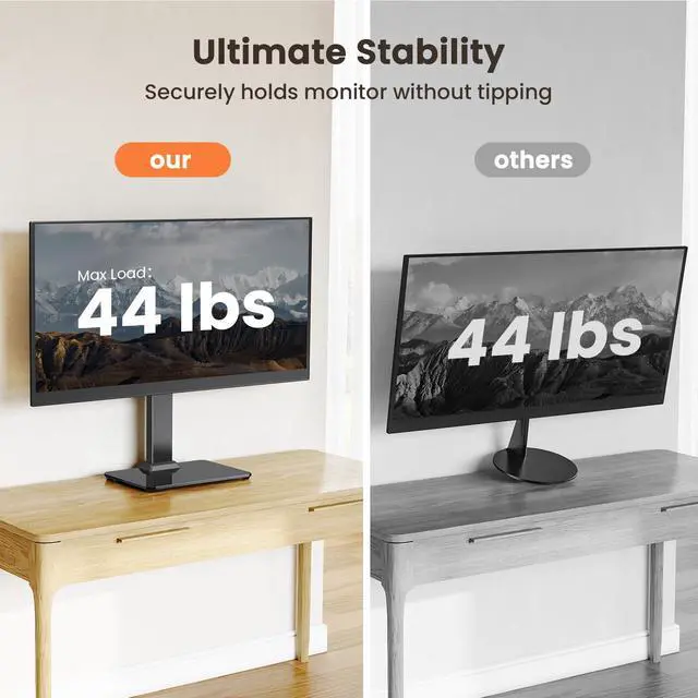 Alt view image 3 of 5 - ErGear Single Monitor Stand for 13-34 inch Screens up to 44 lbs, Free-Standing Monitor Riser with 5 Height Settings, Tabletop VESA Mount with Tempered Glass Base, Max VESA 100x100mm