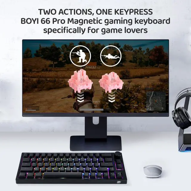 Alt view image 2 of 5 - BOYI 66Pro Rapid Trigger Magnetic Switch Mechanical Keyboard,65% Hyper-Fast Actuation Point Adjustable Dedicated 8K Hz Polling Rate HotSwap RGB Wired Gaming Keyboard with Knob(Black)