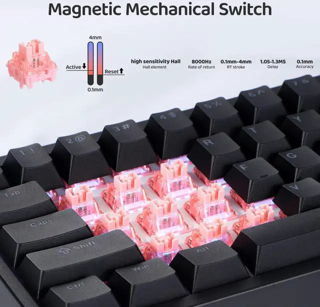 Alt view image 3 of 5 - BOYI 66Pro Rapid Trigger Magnetic Switch Mechanical Keyboard,65% Hyper-Fast Actuation Point Adjustable Dedicated 8K Hz Polling Rate HotSwap RGB Wired Gaming Keyboard with Knob(Black)