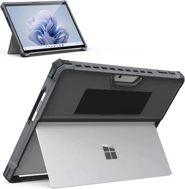 Main image of MoKo Case Compatible with Microsoft Surface Pro 11, Surface Pro 10, Surface Pro 9 13 Inch, All-in-One Protective Rugged Cover with Hand Strap, Compatible with Type Cover Keyboard, Dark Gray