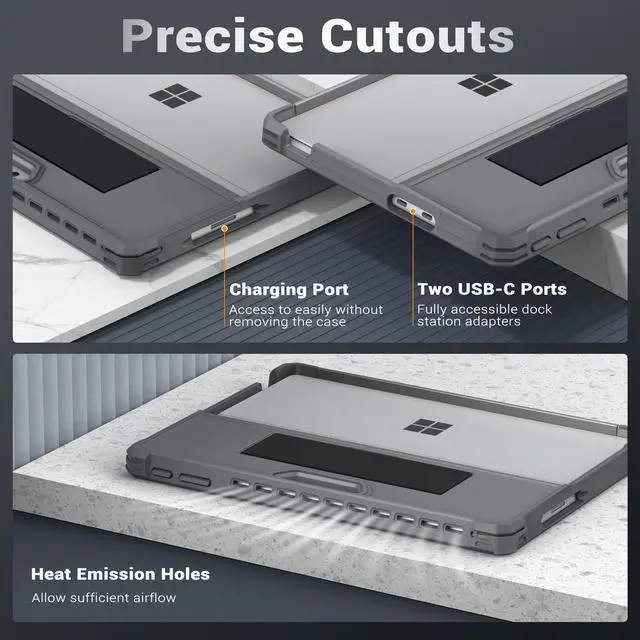 Alt view image 5 of 5 - MoKo Case Compatible with Microsoft Surface Pro 11, Surface Pro 10, Surface Pro 9 13 Inch, All-in-One Protective Rugged Cover with Hand Strap, Compatible with Type Cover Keyboard, Dark Gray