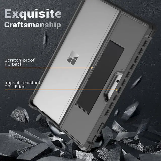 Alt view image 3 of 5 - MoKo Case Compatible with Microsoft Surface Pro 11, Surface Pro 10, Surface Pro 9 13 Inch, All-in-One Protective Rugged Cover with Hand Strap, Compatible with Type Cover Keyboard, Dark Gray