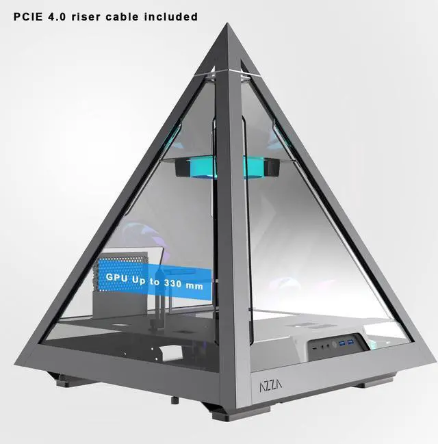 Alt view image 3 of 5 - AZZA Pyramid L PCIE 4.0 - All Sides Tempered Glass ATX Mid Tower Gaming Computer Case - Front I/O USB Type-C Port - 1x 120 mm AZZA Hurricane III ARGB Fan Included.