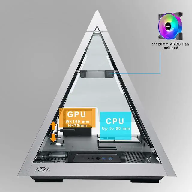 Alt view image 4 of 5 - AZZA Pyramid L PCIE 4.0 - All Sides Tempered Glass ATX Mid Tower Gaming Computer Case - Front I/O USB Type-C Port - 1x 120 mm AZZA Hurricane III ARGB Fan Included.
