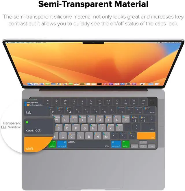 Alt view image 4 of 5 - JCPal MacOS Shortcut Guide Keyboard Cover for Apple MacBook Pro 14 inch and MacBook Pro 16 inch (M1-M4 Models) and MacBook Air 13 inch and MacBook Air 15 inch (M2-M4 Models) (US-Layout)