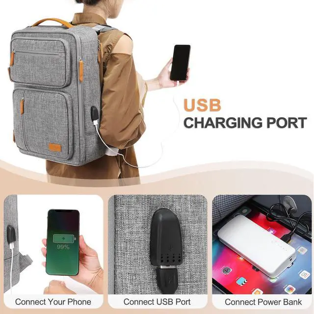 Alt view image 3 of 5 - MOSISO Laptop Backpack for Men Women, 15.6-16 inch Laptop Bag, Carry On Daypack for Travel Work, 3 in 1 Flight Approved Computer Travel Backpack with USB Charging Port & Toiletry Bag, Gray