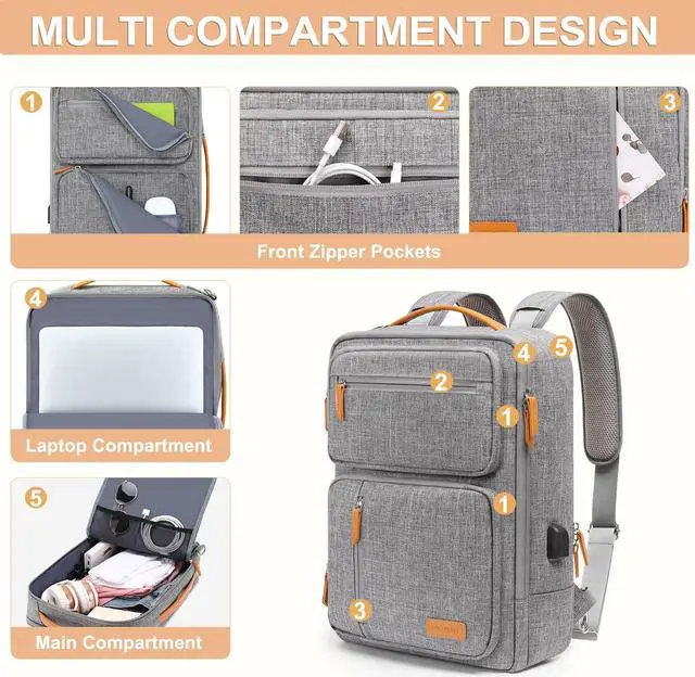 Alt view image 2 of 5 - MOSISO Laptop Backpack for Men Women, 15.6-16 inch Laptop Bag, Carry On Daypack for Travel Work, 3 in 1 Flight Approved Computer Travel Backpack with USB Charging Port & Toiletry Bag, Gray
