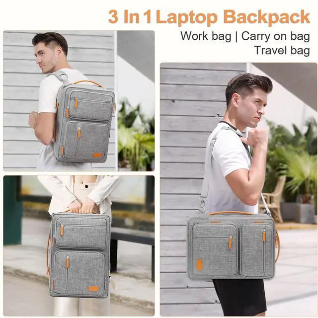 Alt view image 4 of 5 - MOSISO Laptop Backpack for Men Women, 15.6-16 inch Laptop Bag, Carry On Daypack for Travel Work, 3 in 1 Flight Approved Computer Travel Backpack with USB Charging Port & Toiletry Bag, Gray