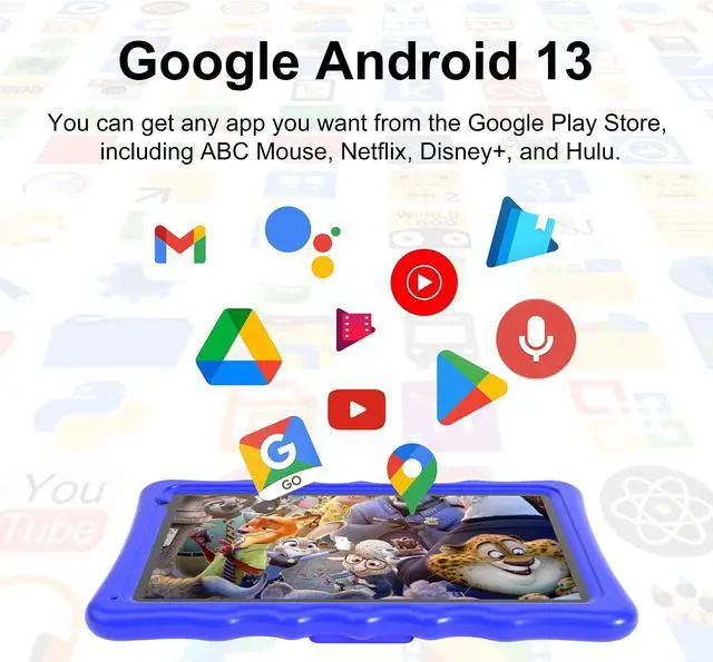 Alt view image 3 of 5 - BYYBUO Kids Tablet, 10.1 inch Android 13 Tablet for Kids, 2GB RAM 32GB ROM 6000mAh Battery, Toddler Tablets with Bluetooth, WiFi, Parental Control, Dual Camera, Shockproof Case