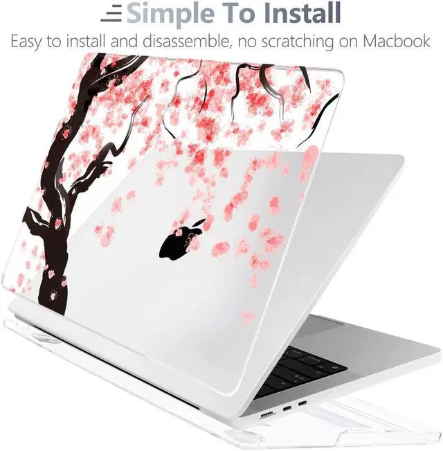 Alt view image 3 of 5 - Batianda Compatible with New MacBook Air 13 inch Case 2025 2024 2022 M4/M3/M2 Chip Model A3240/A3113/A2681, Plastic Clear Hardshell Keyboard Cover & USB-C OTG Adapter, Cherry Blossoms