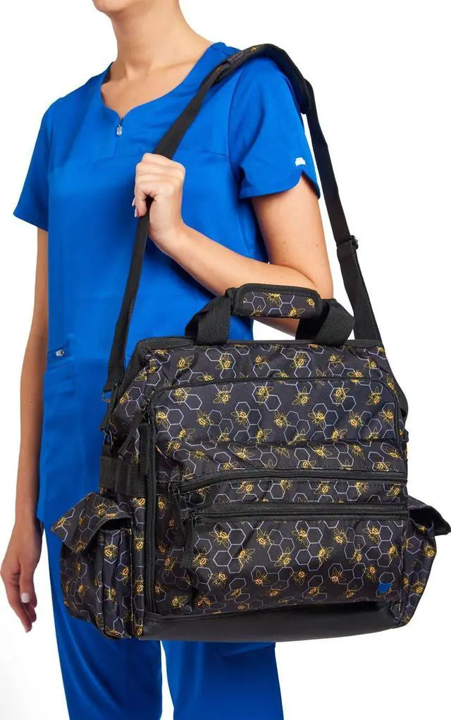 Alt view image 5 of 5 - Nurse Mates Ultimate Nursing Bag | Multiple Compartments | Interior Laptop Compartment | Durable Zippers | Busy Bees
