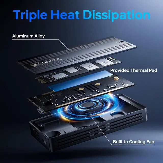Alt view image 5 of 5 - 40Gbps M.2 NVMe Enclosure with Cooling Fan,Thunderbolt SSD Enclosure for M1 Pro/Max Mac,MOKiN Aluminum M.2 Enclosure Support M/B+M Key Size 2280/2260/2242 Compatible with Thunderbolt 3/4/USB4/3.2/3.1