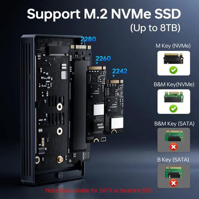 Alt view image 3 of 5 - 40Gbps M.2 NVMe Enclosure with Cooling Fan,Thunderbolt SSD Enclosure for M1 Pro/Max Mac,MOKiN Aluminum M.2 Enclosure Support M/B+M Key Size 2280/2260/2242 Compatible with Thunderbolt 3/4/USB4/3.2/3.1