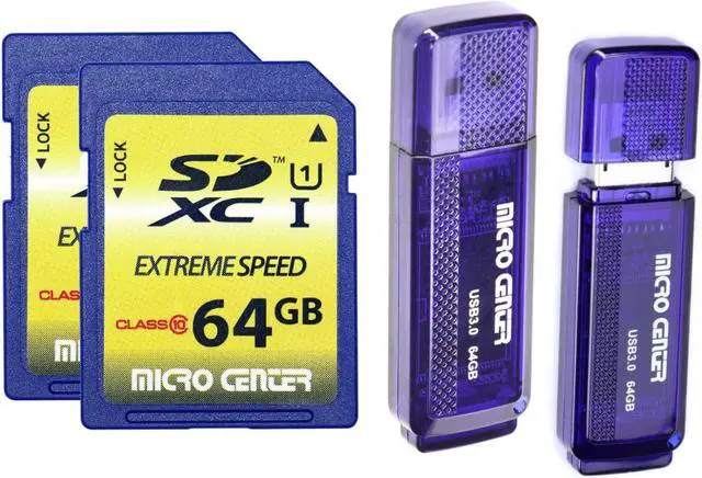 Main image of INLAND 2-Pack 64GB SD Card Class 10 SDXC Flash Memory Card Bundle with 2-Pack 64GB USB3.0 Flash Drives (4-Pack in Total)