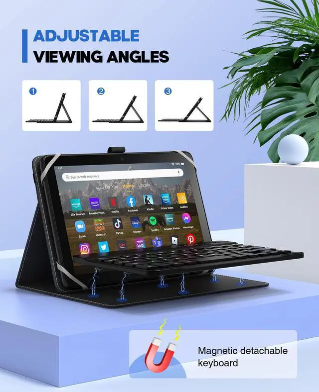 Alt view image 4 of 5 - MoKo Universal Keyboard Case for 7", 7.9", 8" iPad Mini/Samsung Galaxy Tab A/Huawei Tablet, Lightweight Tablet Cover with Removable Wireless Bluetooth Keyboard, Black