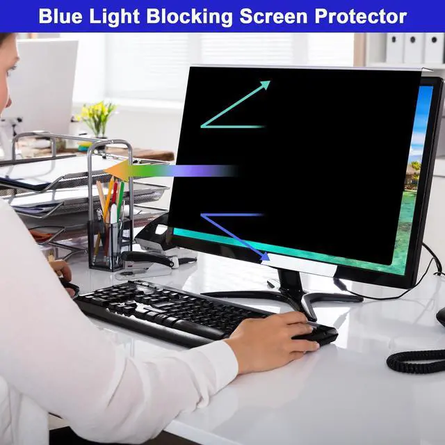 Alt view image 2 of 4 - Hanging Computer Privacy Screen Protector for 23, 23.6, 23.8, 24 Inches for 16:9 16:10 Widescreen Monitor, Blue Light Blocking Screen Protector Computer Privacy Screen Filter Panel Hanging Type, Eye P