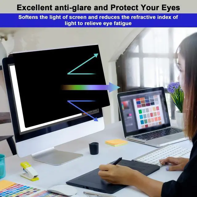 Alt view image 3 of 4 - Hanging Computer Privacy Screen Protector for 23, 23.6, 23.8, 24 Inches for 16:9 16:10 Widescreen Monitor, Blue Light Blocking Screen Protector Computer Privacy Screen Filter Panel Hanging Type, Eye P