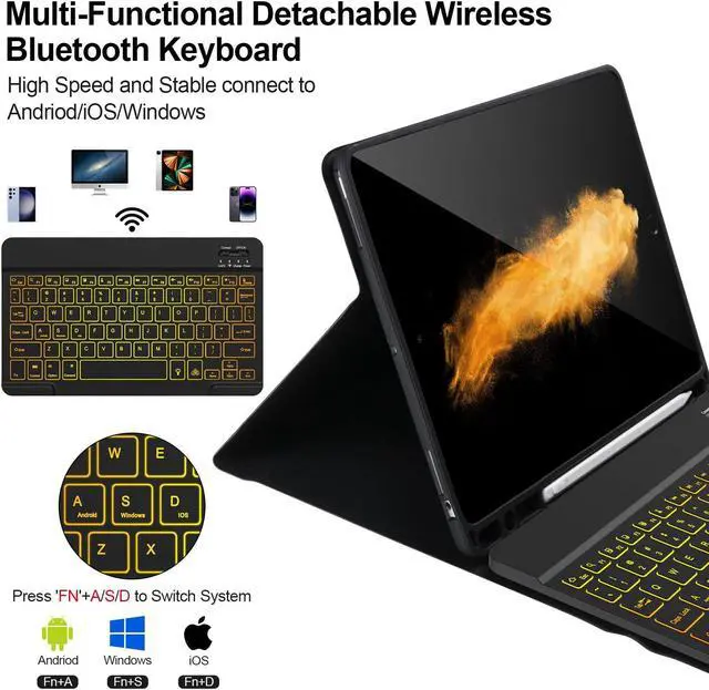 Alt view image 3 of 5 - Keyboard Case for iPad 9/8/7th Gen 10.2,Case with Keyboard ipad 10.2 inch,Keyboard for iPad 9th Gen,Detachable Bluetooth Keyboard for iPad 10.2 ,iPad keyboard Case 9th Gen with Pencil Holder,Black-L