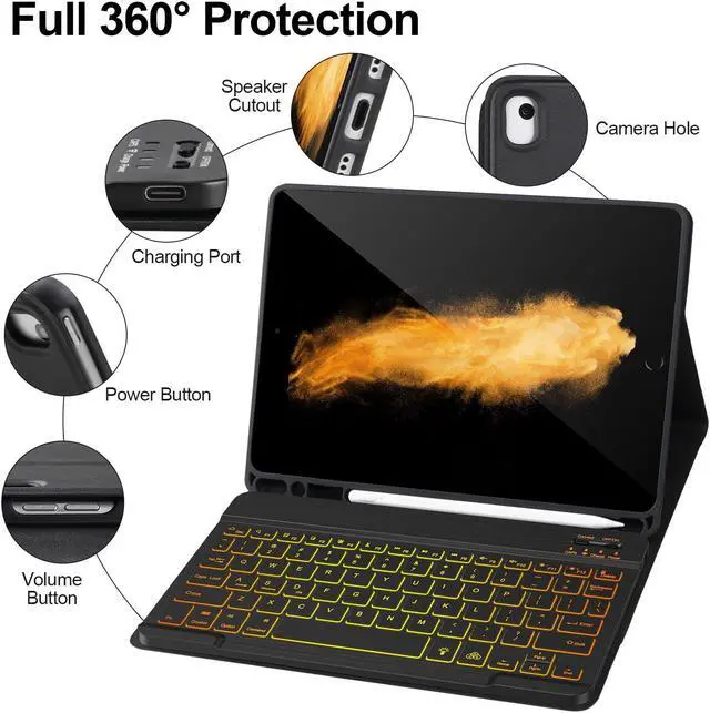 Alt view image 5 of 5 - Keyboard Case for iPad 9/8/7th Gen 10.2,Case with Keyboard ipad 10.2 inch,Keyboard for iPad 9th Gen,Detachable Bluetooth Keyboard for iPad 10.2 ,iPad keyboard Case 9th Gen with Pencil Holder,Black-L