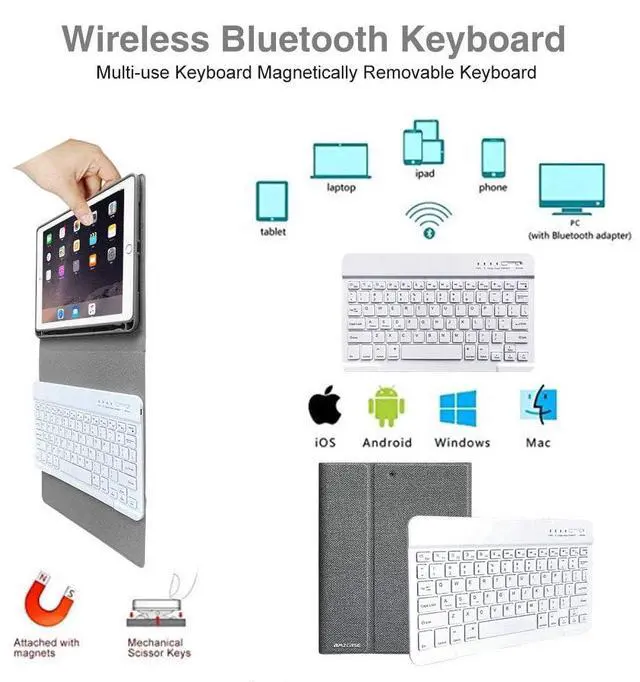 Alt view image 3 of 5 - aMZCaSE for iPad Pro 9.7 Inch Case with Keyboard for iPad 6th Generation(2018),for iPad 5th Generation(2017),for iPad Air 2/1 Case with Keyboard with Wireless Detachable Bluetooth Keyboard,Grey
