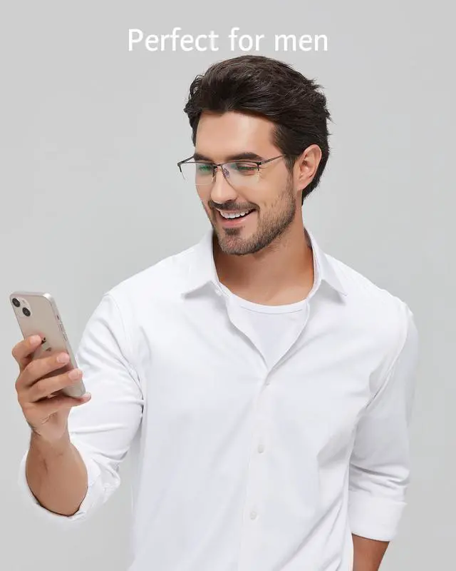 Alt view image 3 of 5 - ANRRI Blue Light Glasses Mens Rectangle Semi Rimless Glasses Computer Gaming glasses for men Lightweight Titanium Blue Eyewear