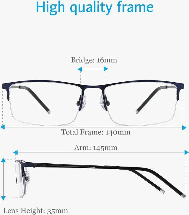 Alt view image 4 of 5 - ANRRI Blue Light Glasses Mens Rectangle Semi Rimless Glasses Computer Gaming glasses for men Lightweight Titanium Blue Eyewear