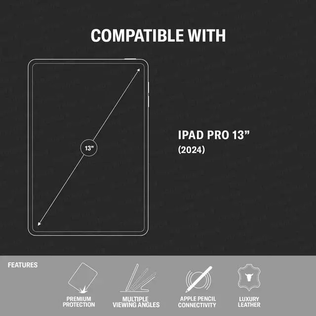 Alt view image 2 of 5 - TORRO Case Compatible with iPad Pro 13" (2024) - Premium Leather iPad Pro 13" M4 Case with Stand Function, Apple Pencil Connectivity and Wake/Sleep Function (Black with Red Detail)