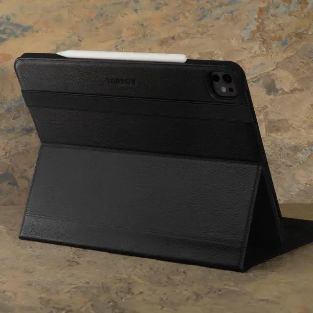 Alt view image 3 of 5 - TORRO Case Compatible with iPad Pro 13" (2024) - Premium Leather iPad Pro 13" M4 Case with Stand Function, Apple Pencil Connectivity and Wake/Sleep Function (Black with Red Detail)