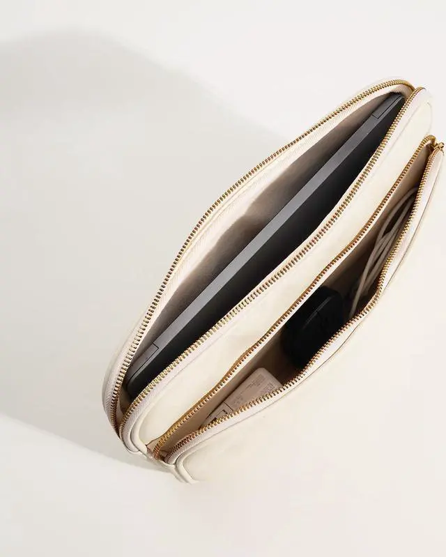 Alt view image 4 of 5 - Benfan 14 Inch Laptop Sleeve Bag - Compatible with MacBook Pro 14, MacBook Air 13, Surface Pro 9, Surface Laptop Studio - Cream