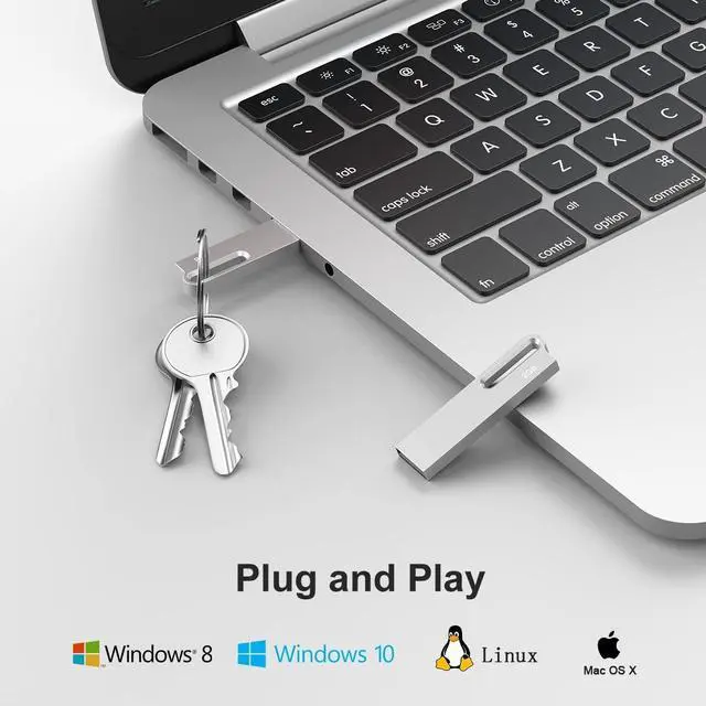 Alt view image 4 of 5 - Aiibe 10 Pack 2GB Flash Drive Bulk Metal USB Flash Drives USB 2.0 Thumb Drives USB Drive with Keychain, Waterproof - Silver