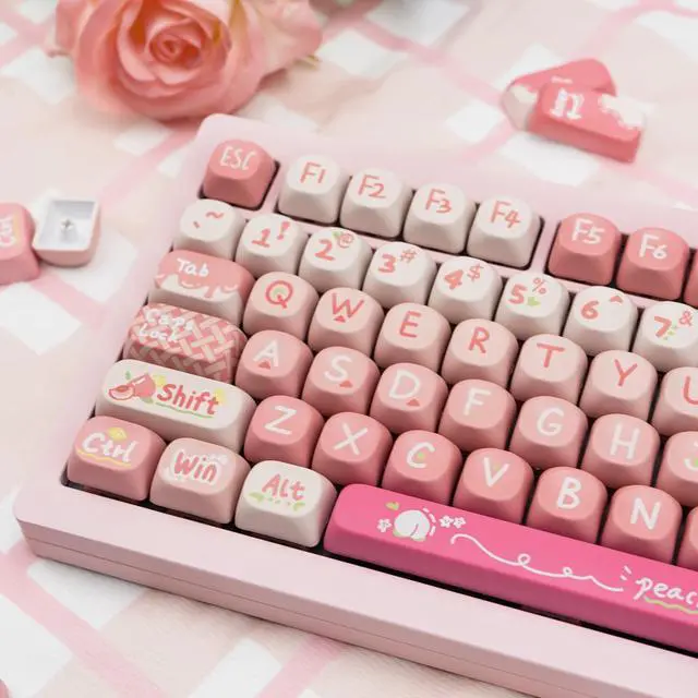 Alt view image 4 of 5 - COOMICKEY 134 Key Peach PBT Keycap Set, MOA Profile, Dye-Sublimation, Cute Keycaps for for Cherry Gateron MX Switches Mechanical Gaming Keyboard (Pink)