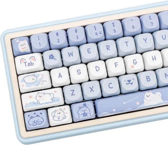 Main image of COOMICKEY Blue White MOA Profile Custom PBT Keycaps 132 Keys Set Dye Sublimation Keycaps for 61/87/104/108/84/64/98/96 Mechanical Keyboard