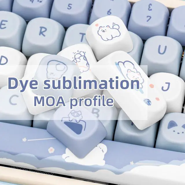 Alt view image 3 of 5 - COOMICKEY Blue White MOA Profile Custom PBT Keycaps 132 Keys Set Dye Sublimation Keycaps for 61/87/104/108/84/64/98/96 Mechanical Keyboard