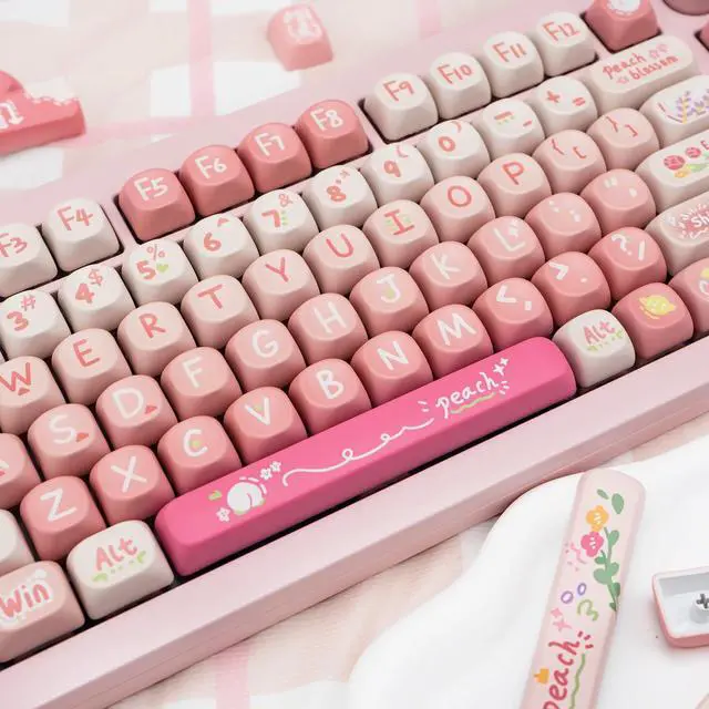 Alt view image 5 of 5 - COOMICKEY 134 Key Peach PBT Keycap Set, MOA Profile, Dye-Sublimation, Cute Keycaps for for Cherry Gateron MX Switches Mechanical Gaming Keyboard (Pink)
