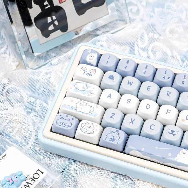 Alt view image 4 of 5 - COOMICKEY Blue White MOA Profile Custom PBT Keycaps 132 Keys Set Dye Sublimation Keycaps for 61/87/104/108/84/64/98/96 Mechanical Keyboard
