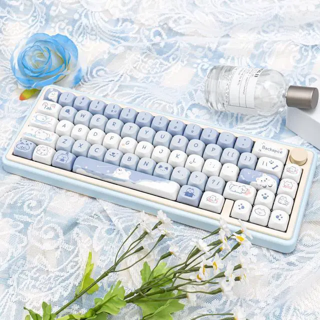 Alt view image 5 of 5 - COOMICKEY Blue White MOA Profile Custom PBT Keycaps 132 Keys Set Dye Sublimation Keycaps for 61/87/104/108/84/64/98/96 Mechanical Keyboard