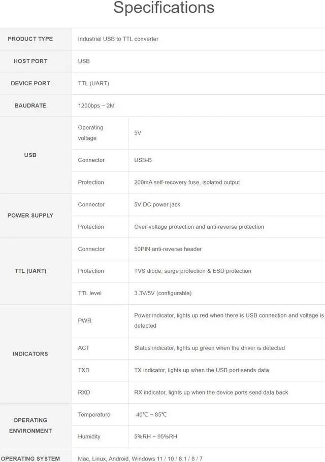 Alt view image 5 of 5 - Coolwell Industrial USB to 8CH TTL (UART) Converter USB to UART USB to TTL Adapter Multi Protection Circuits Multi Systems Support